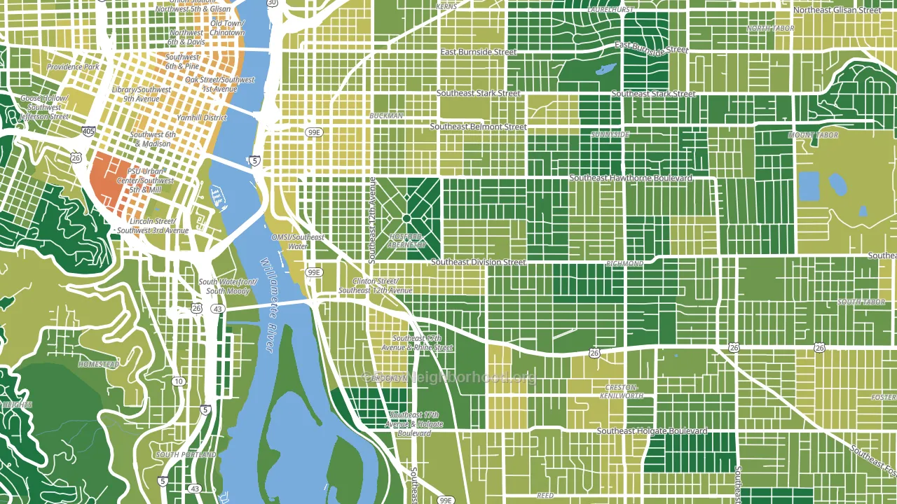 Hosford-Abernethy, Portland, OR block-group voter-turnout map