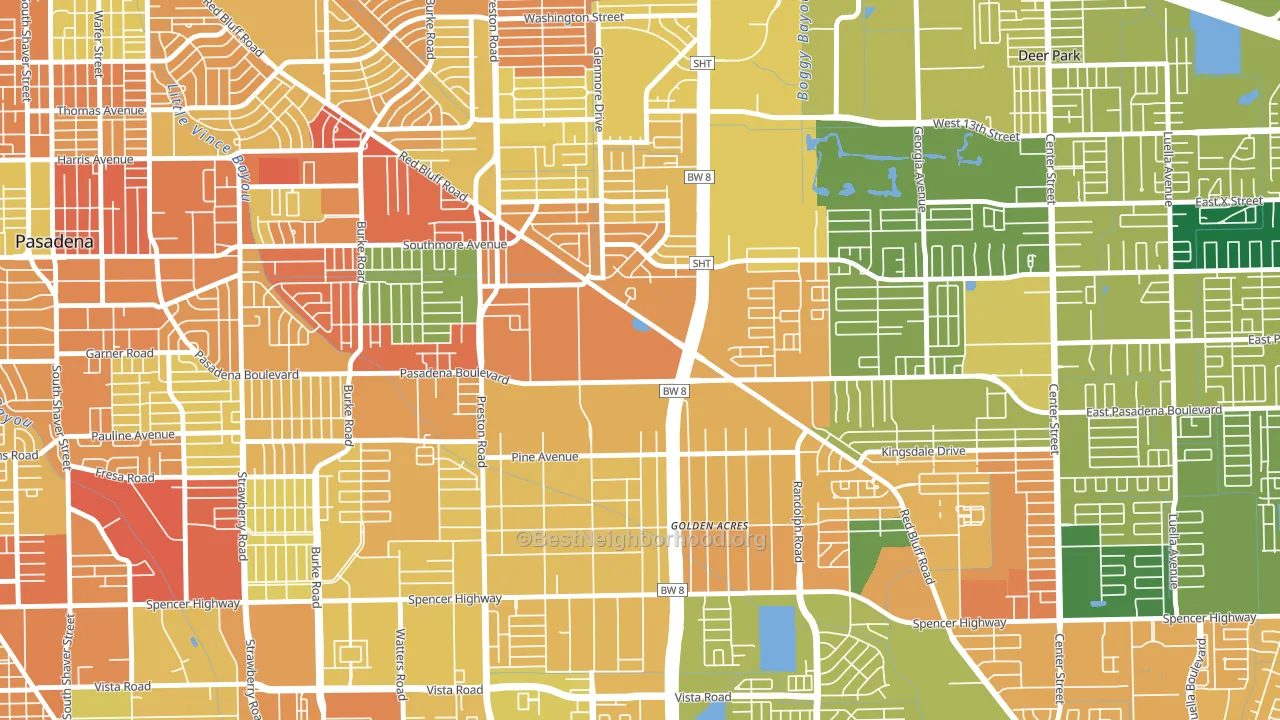 Houston Suburban Homes, Pasadena, TX block-group voter-turnout map