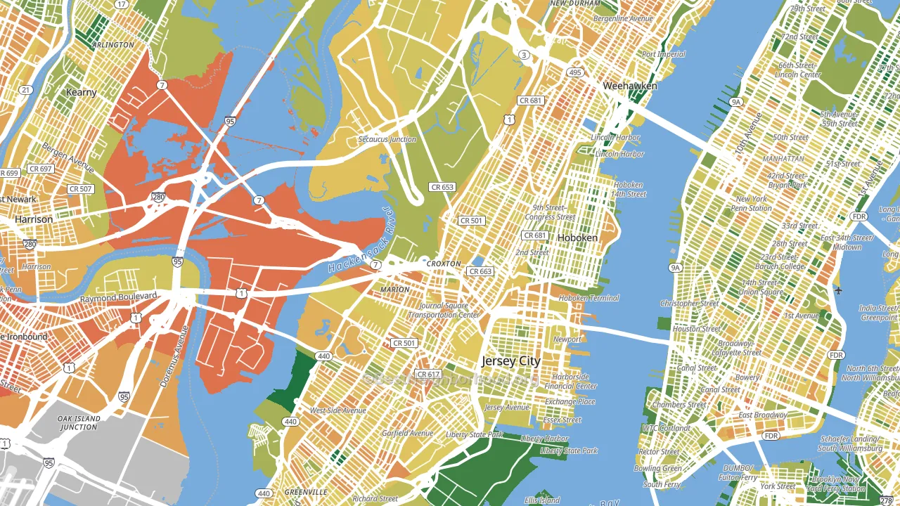 Hudson County, NJ block-group voter-turnout map