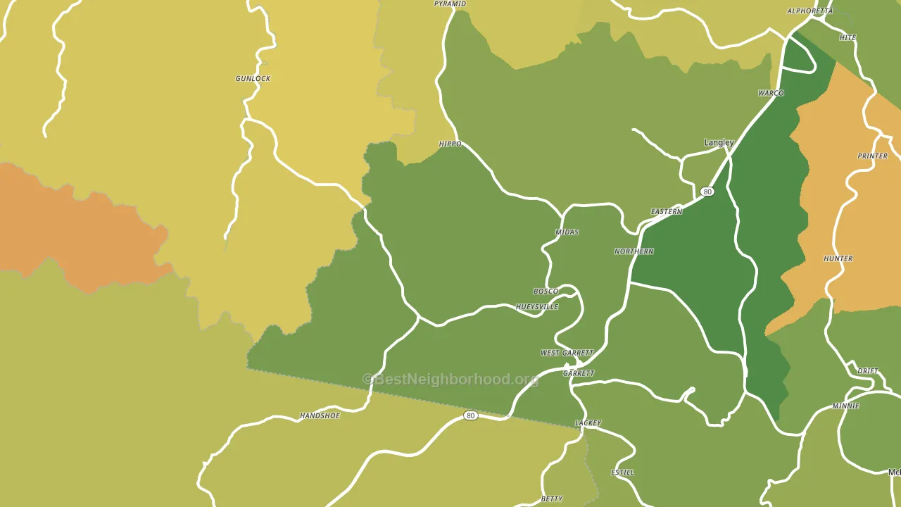 Hueysville, KY block-group voter-turnout map