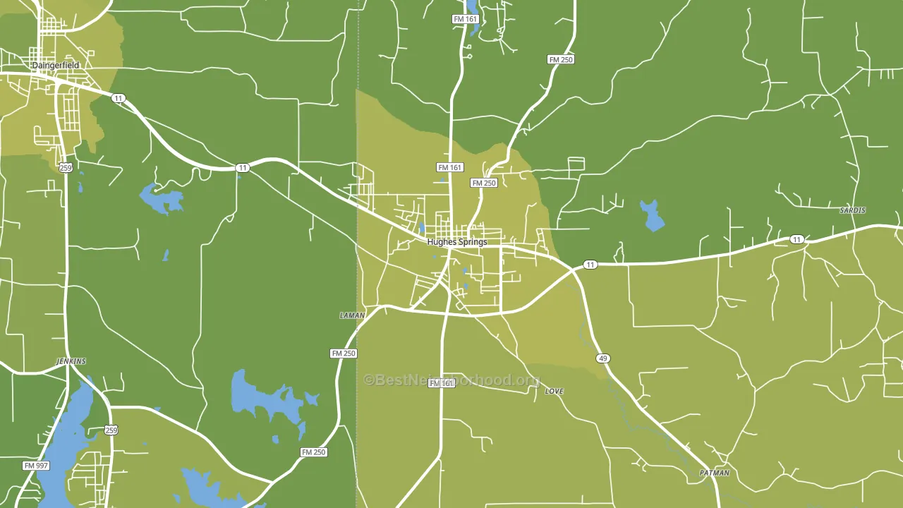 Hughes Springs, TX block-group voter-turnout map
