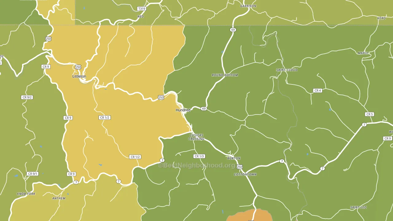 Hundred, WV block-group voter-turnout map