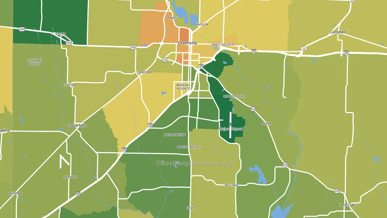 Hunt County, TX block-group voter-turnout map
