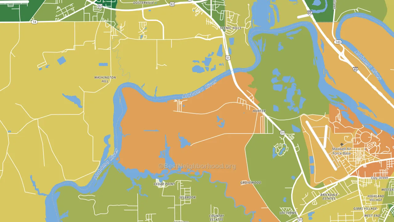 Hunter, AL block-group voter-turnout map