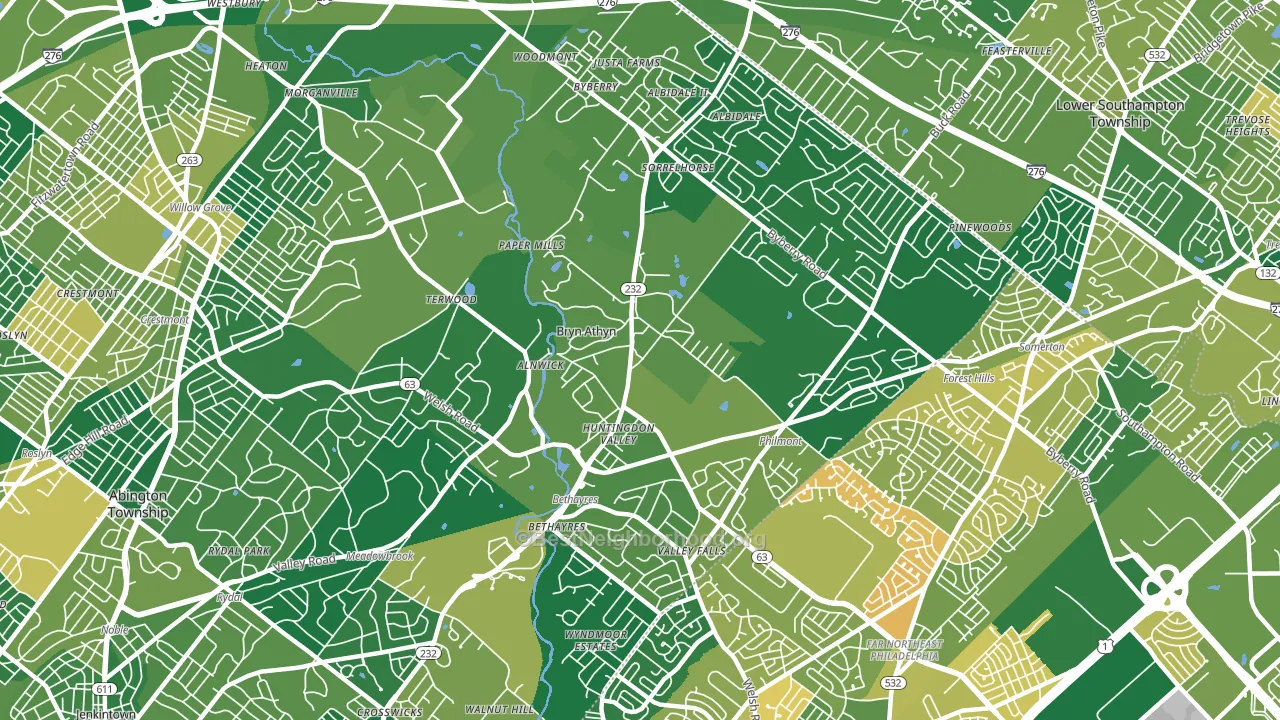 Huntingdon Valley, PA block-group voter-turnout map