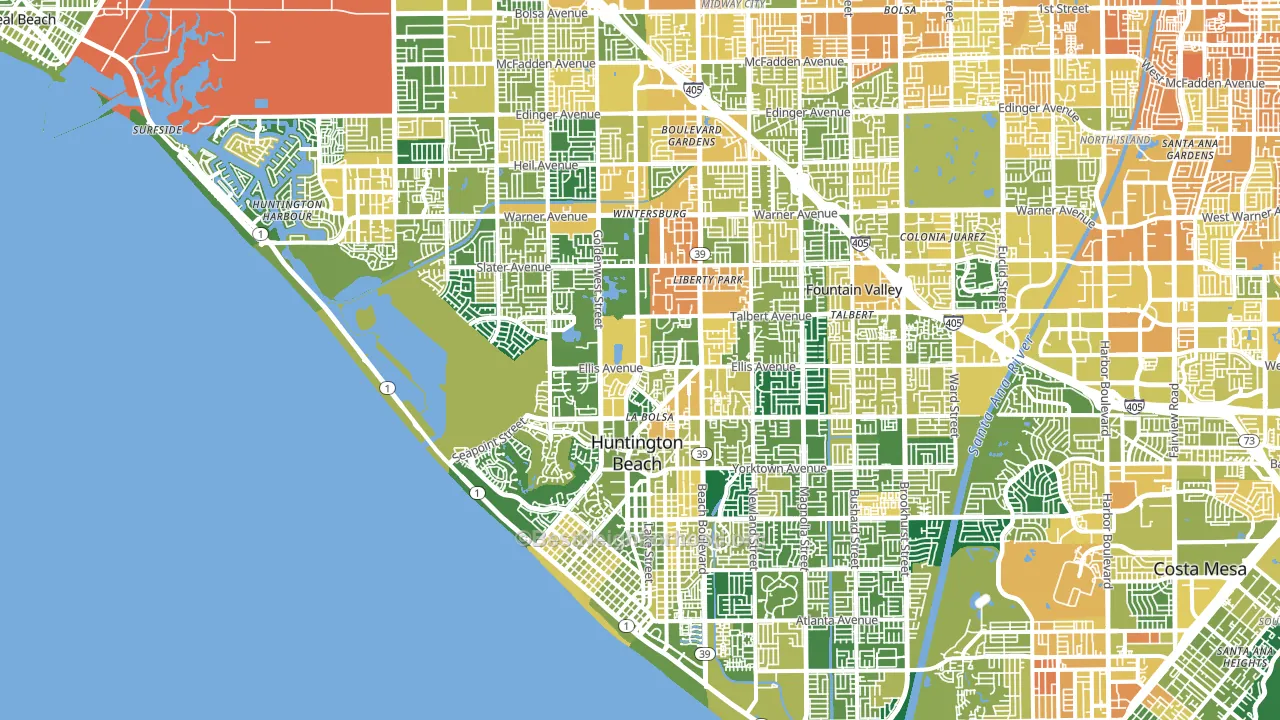 Huntington Beach, CA block-group voter-turnout map