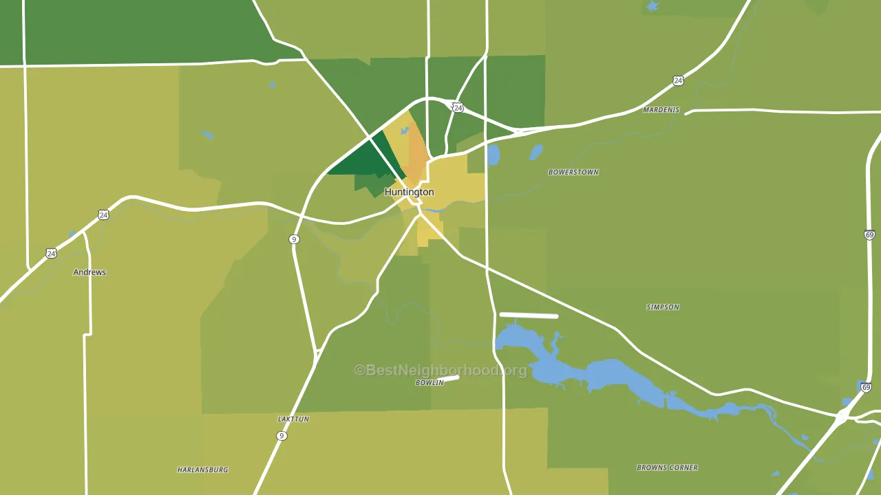Huntington County, IN block-group voter-turnout map