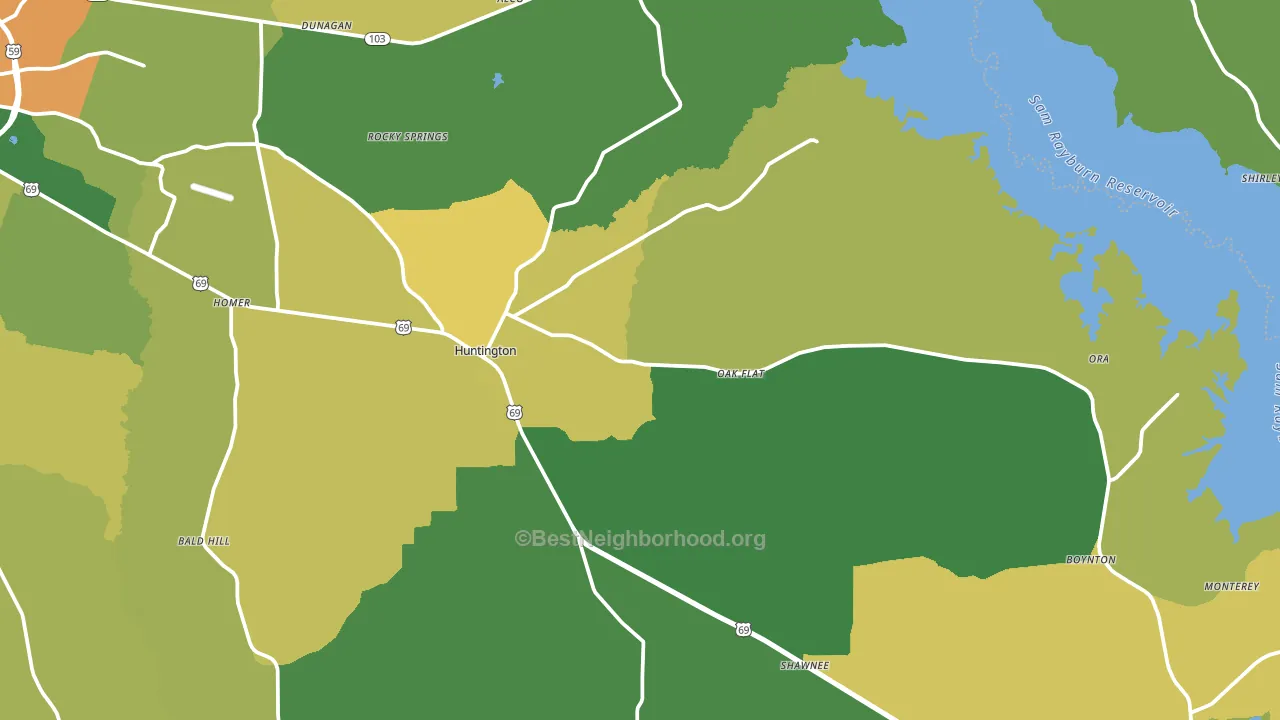Huntington, TX block-group voter-turnout map