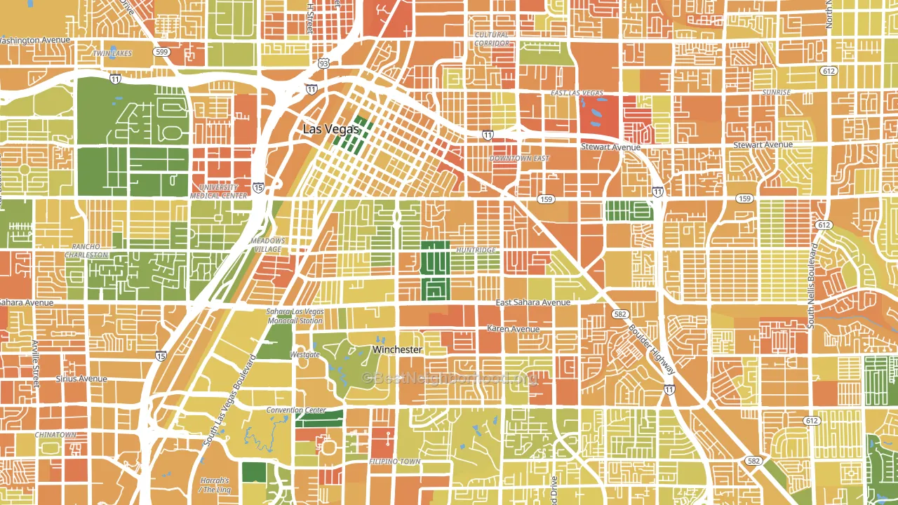 Huntridge, Las Vegas, NV block-group voter-turnout map