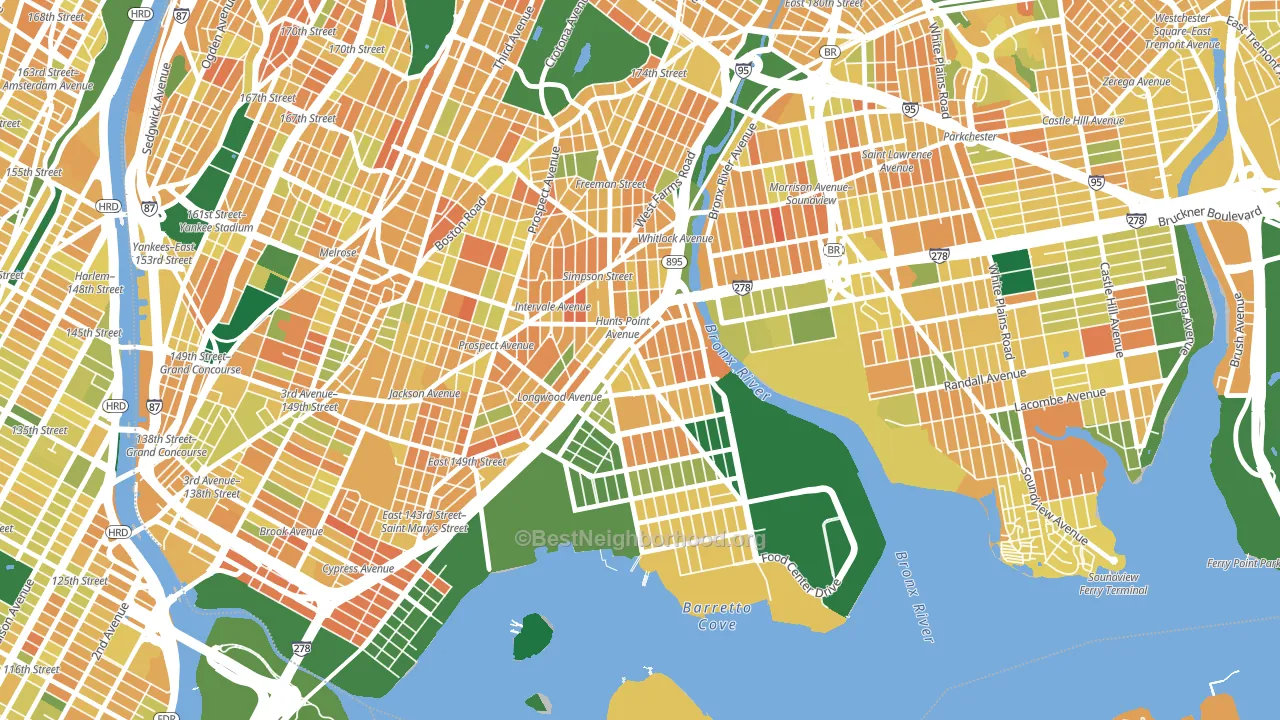 Hunts Point, Bronx, NY block-group voter-turnout map
