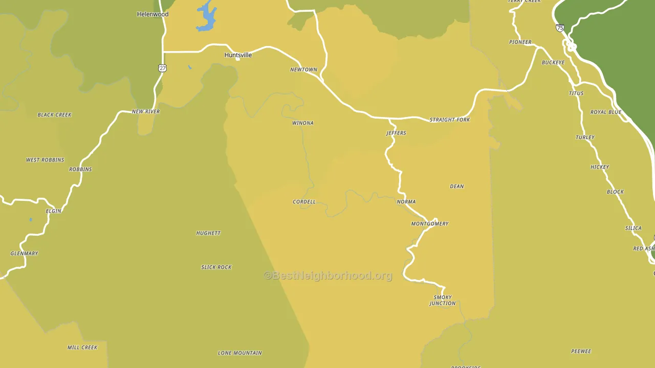 Huntsville, TN block-group voter-turnout map