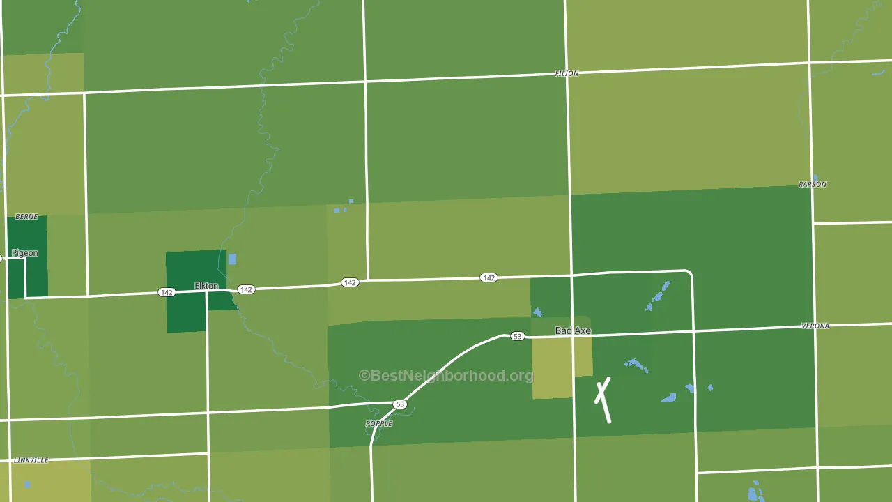 Huron County, MI block-group voter-turnout map