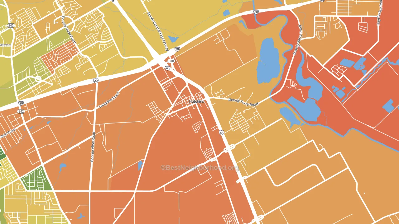 Hutchins, TX block-group voter-turnout map