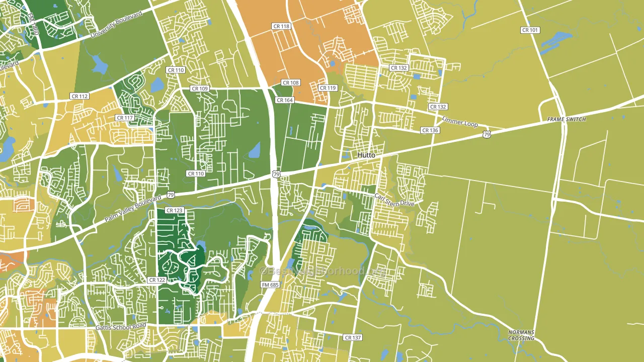 Hutto, TX block-group voter-turnout map