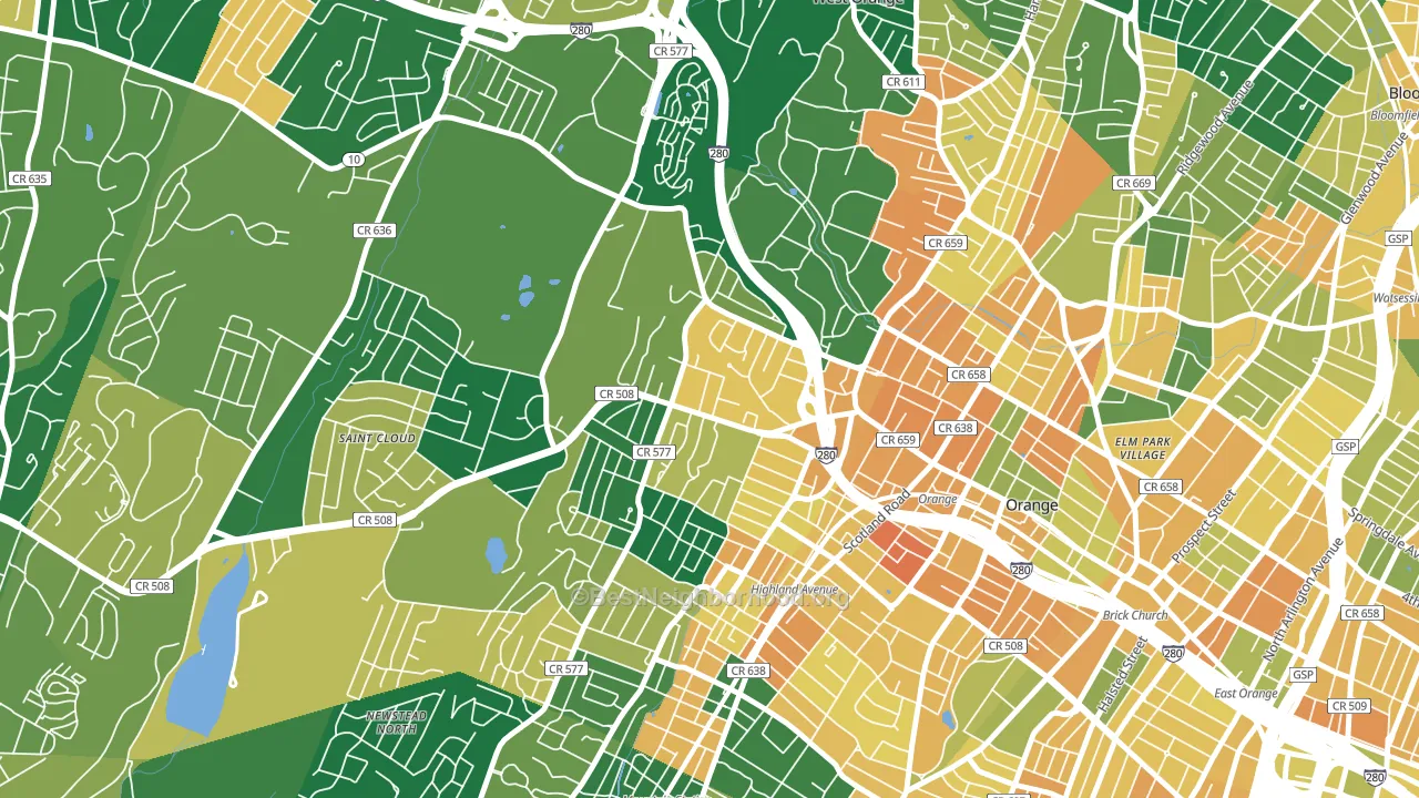 Hutton Park, West Orange, NJ block-group voter-turnout map