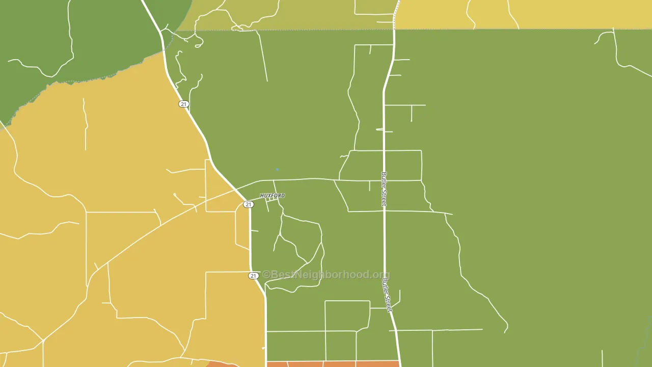Huxford, AL block-group voter-turnout map