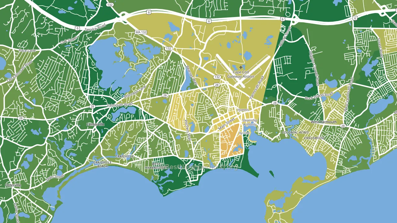 Hyannis, Barnstable Town, MA block-group voter-turnout map