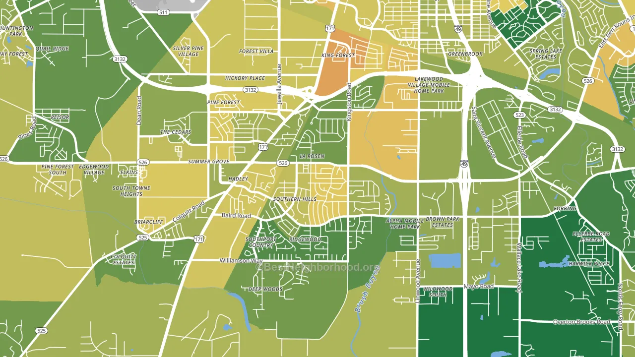Hyde Park-Brookwood-Southern Hills, Shreveport, LA block-group voter-turnout map