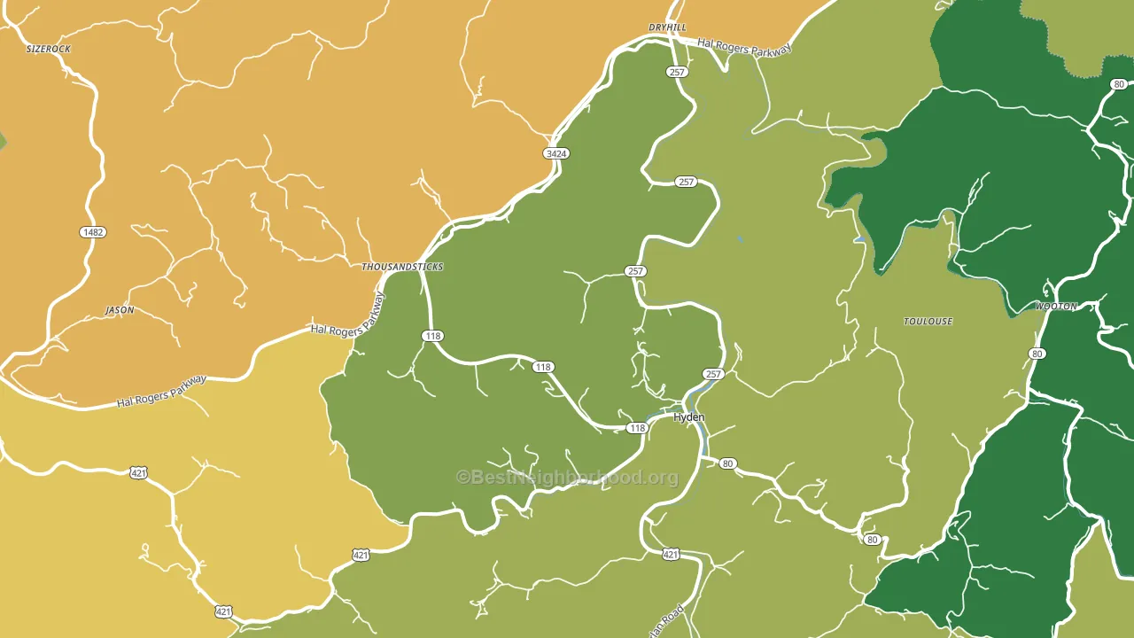 Hyden, KY block-group voter-turnout map