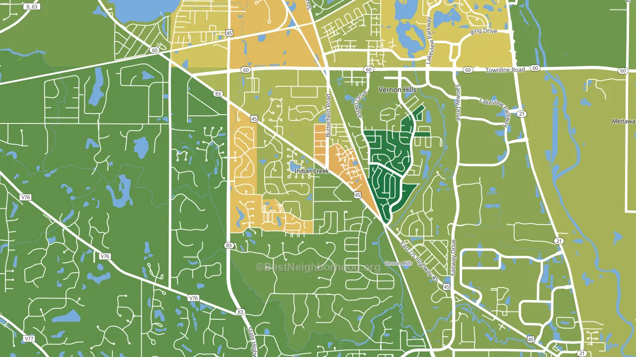 Indian Creek, IL block-group voter-turnout map