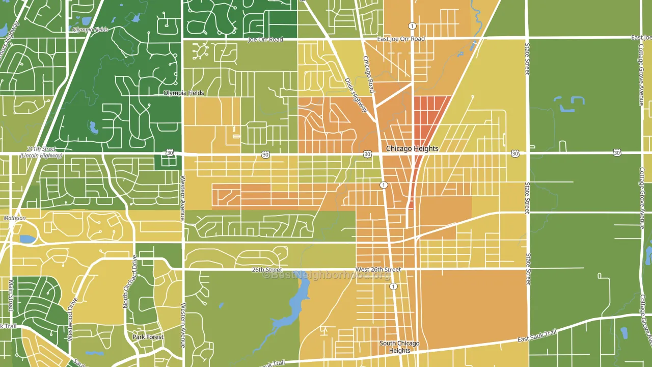 Indian Hill, Chicago Heights, IL block-group voter-turnout map