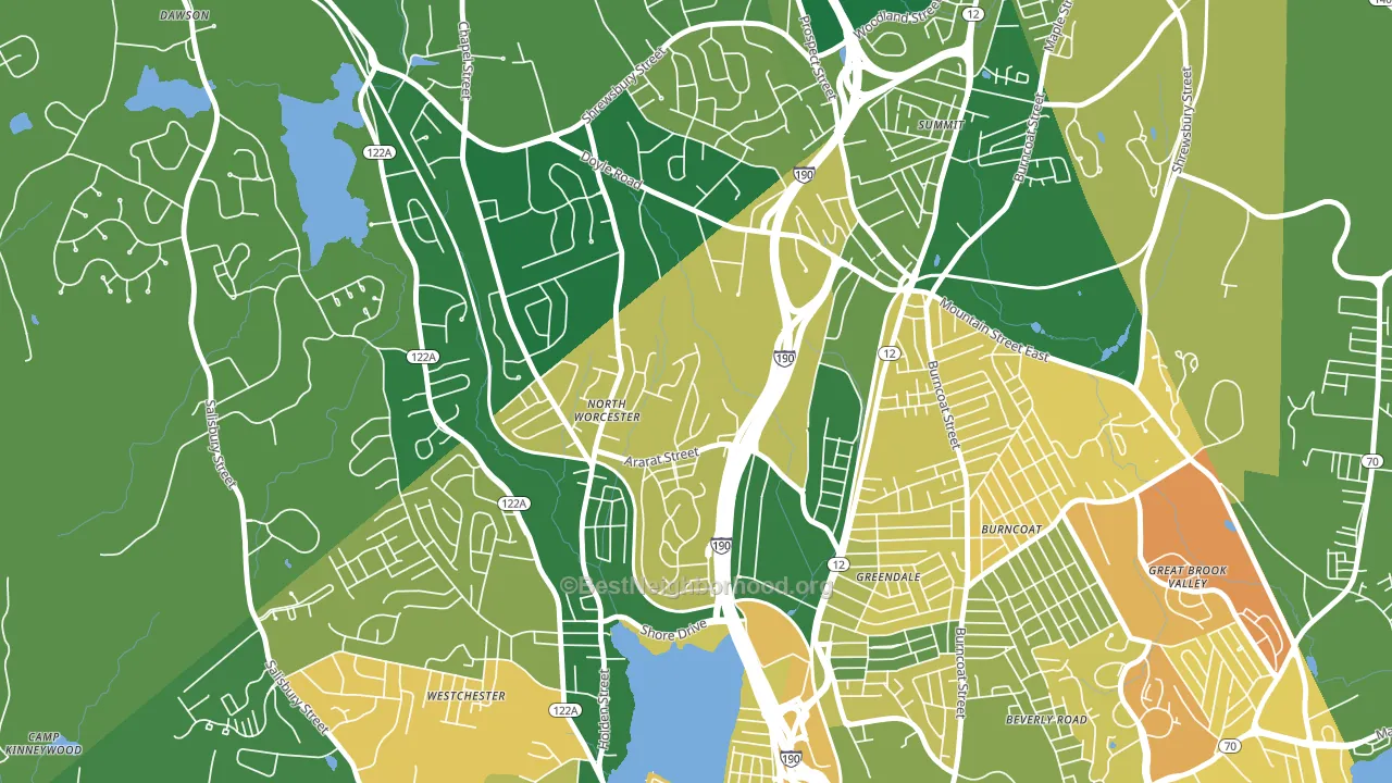Indian Hill, Worcester, MA block-group voter-turnout map