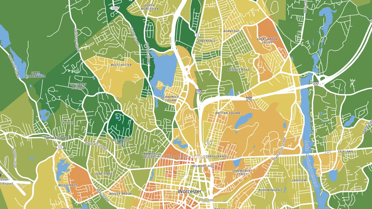 Indian Lake East, Worcester, MA block-group voter-turnout map