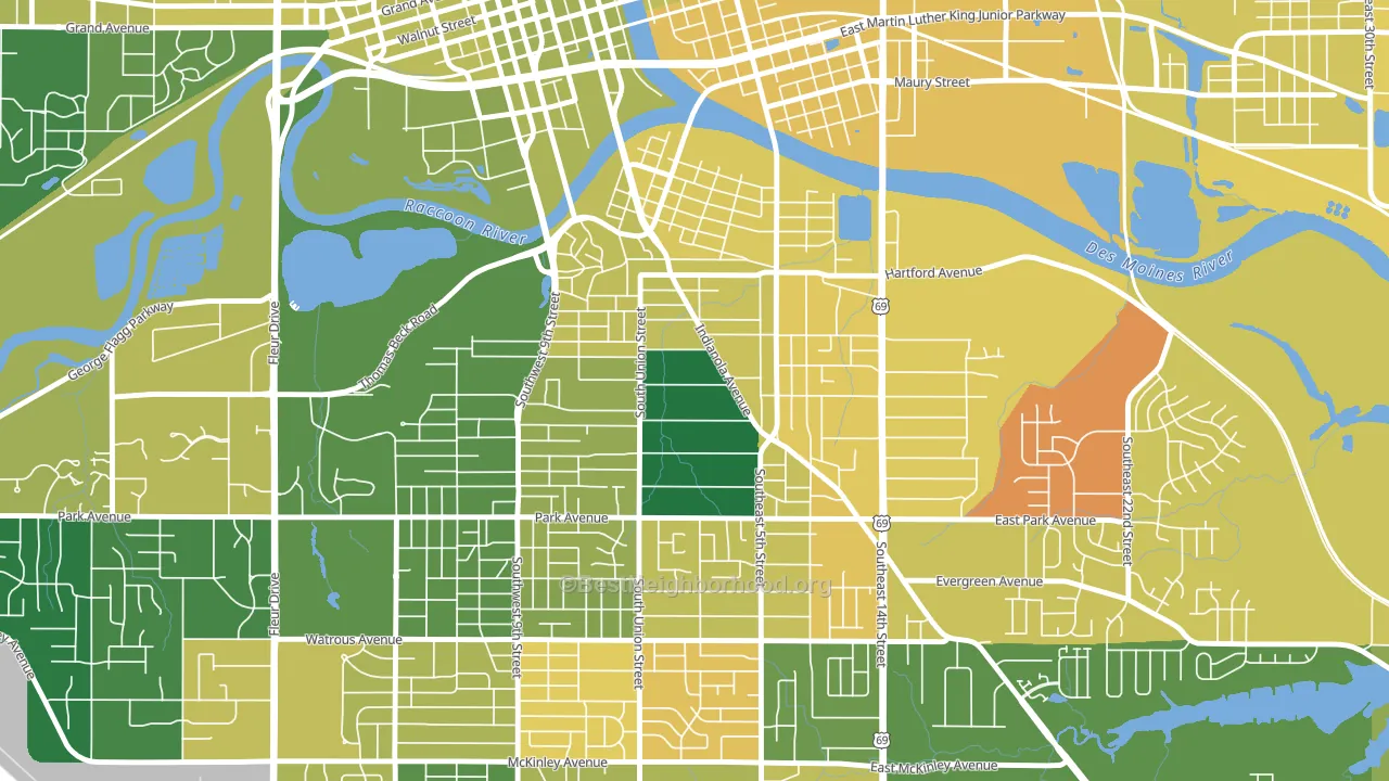 Indianola Hills, Des Moines, IA block-group voter-turnout map