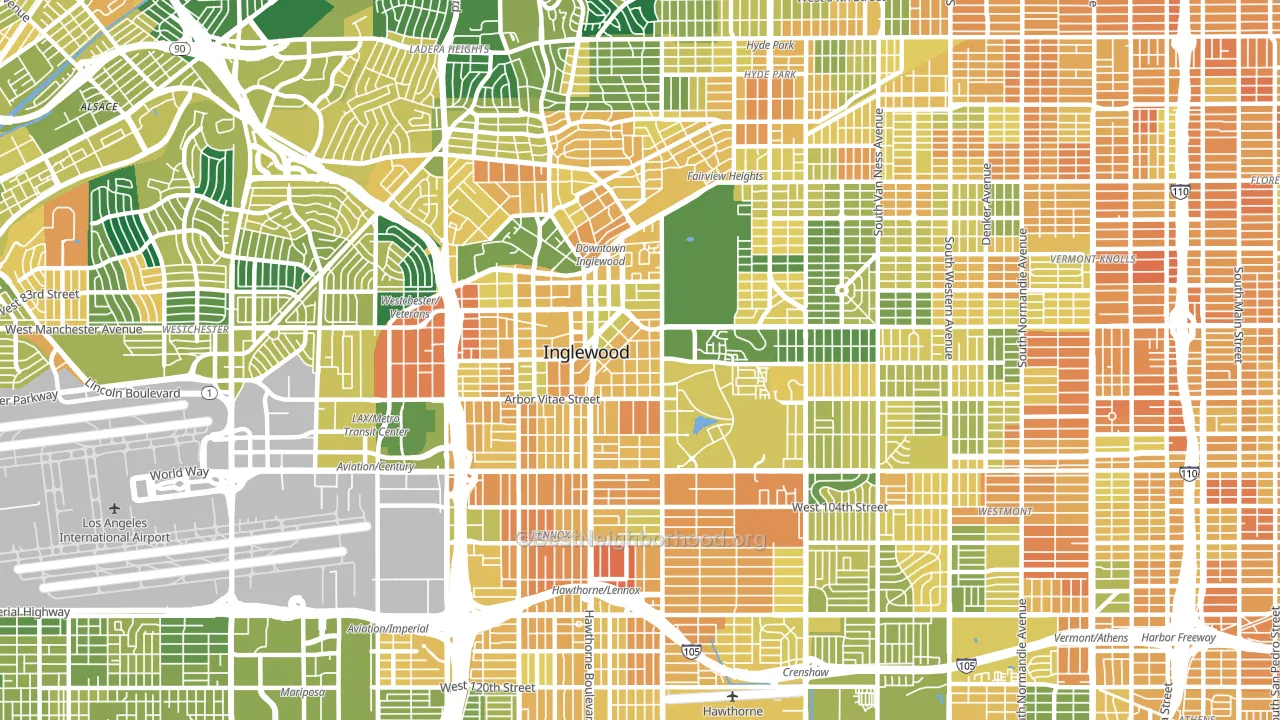 Inglewood, CA block-group voter-turnout map