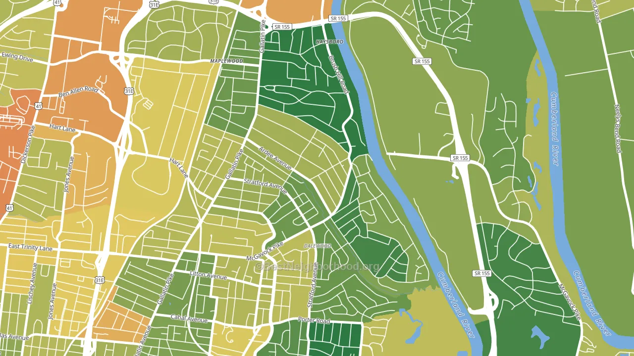 Inglewood-Riverwood, Nashville, TN block-group voter-turnout map