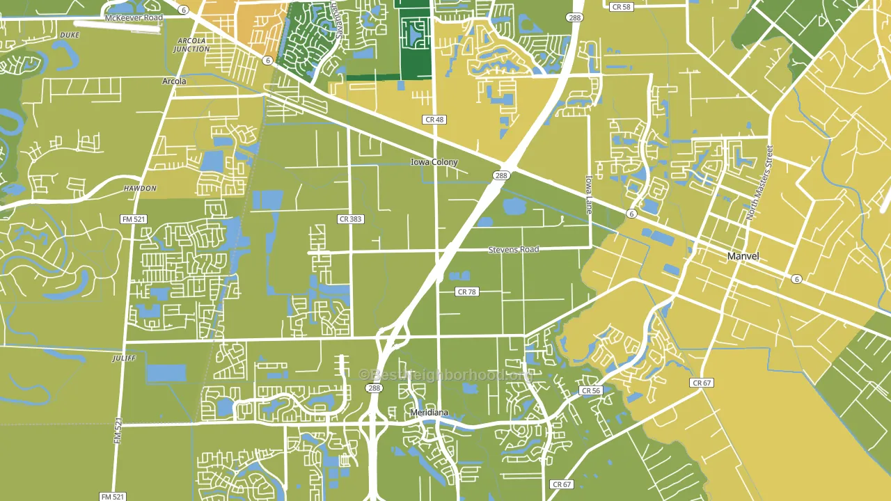 Iowa Colony, TX block-group voter-turnout map