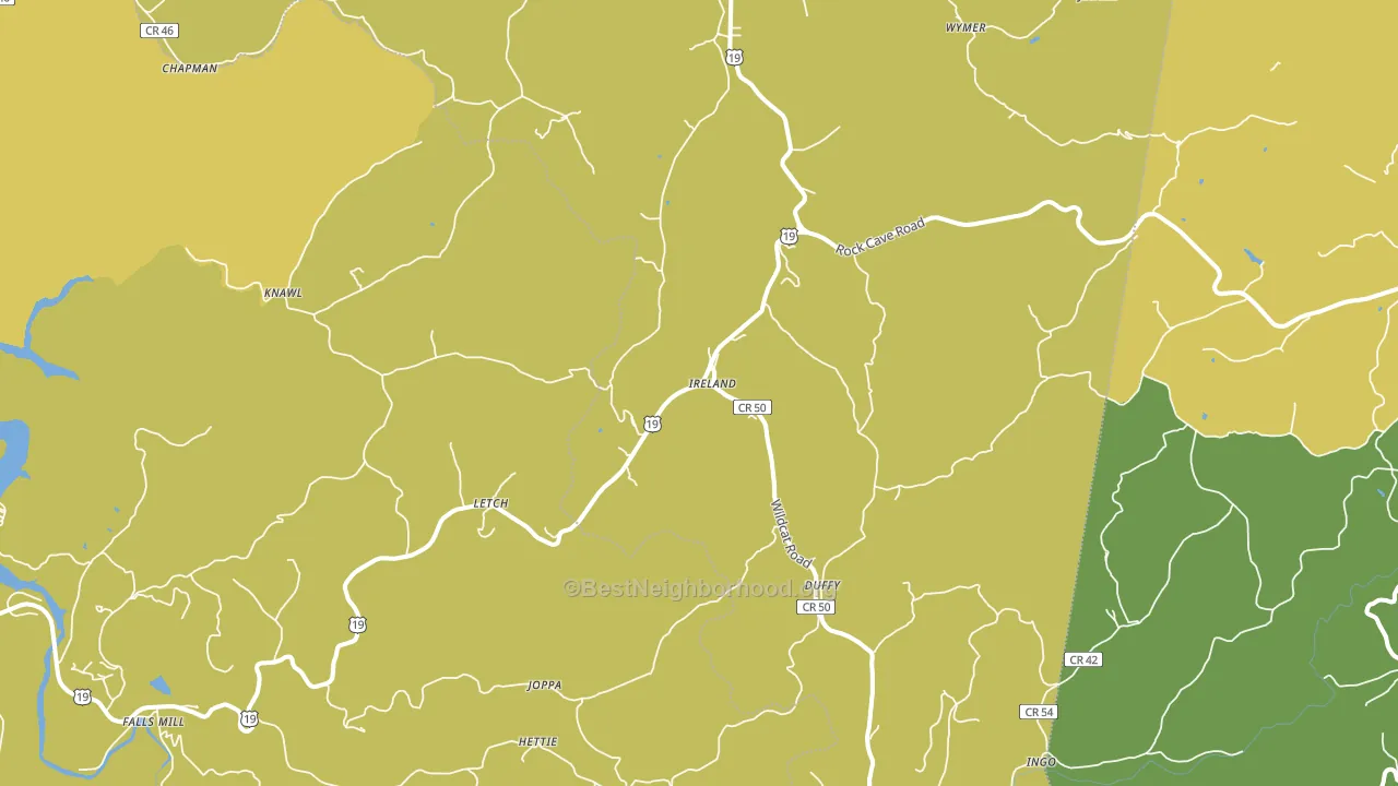 Ireland, WV block-group voter-turnout map