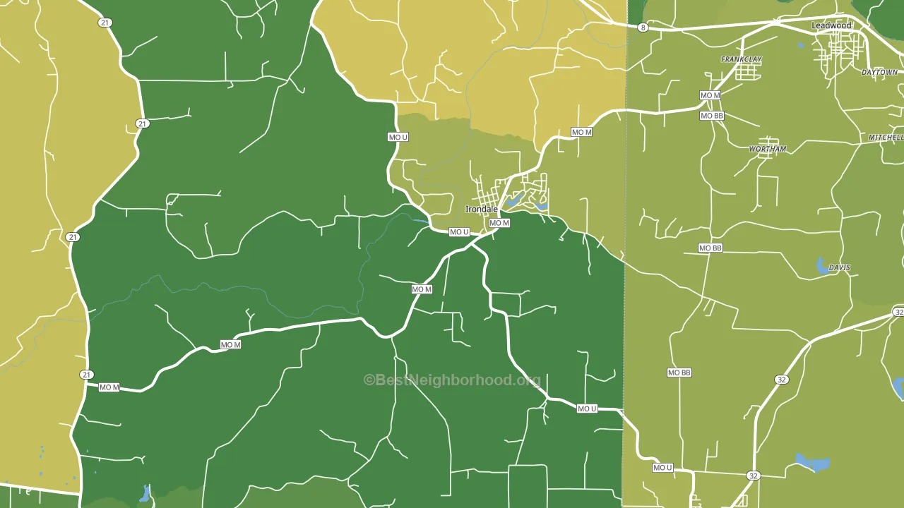 Irondale, MO block-group voter-turnout map