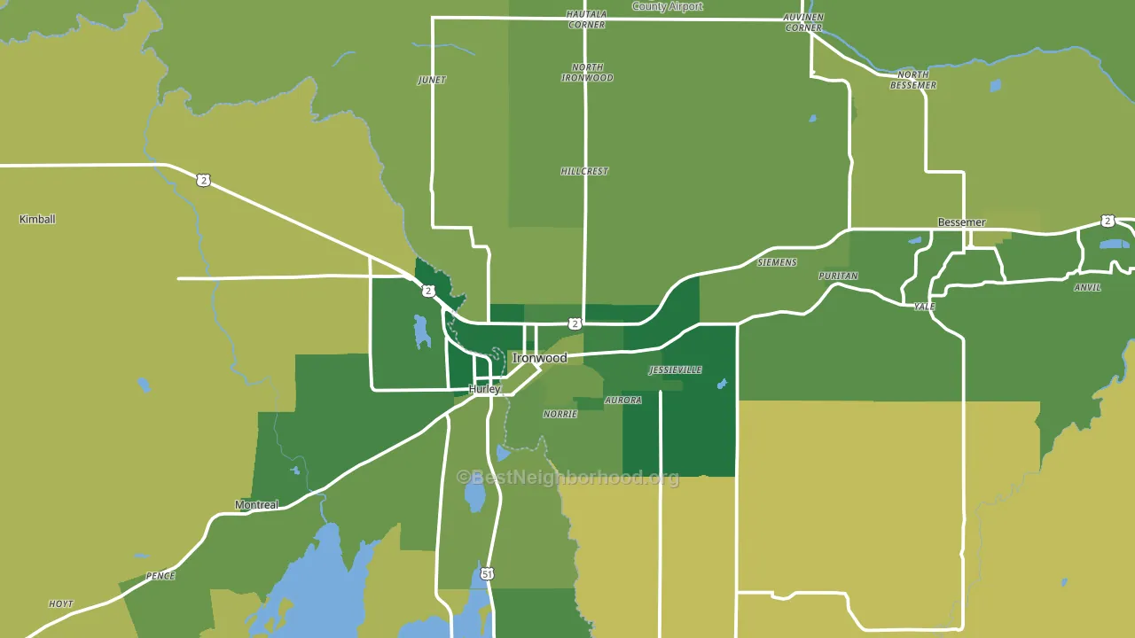 Ironwood, MI block-group voter-turnout map