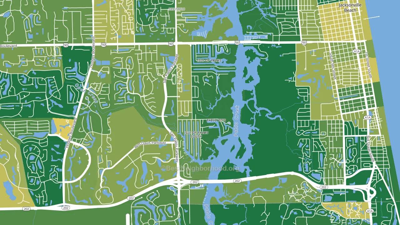 Isle of Palms, Jacksonville Beach, FL block-group voter-turnout map