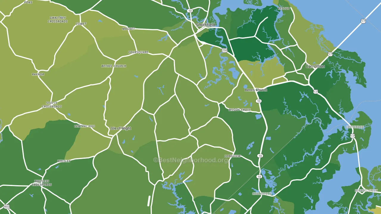 Isle of Wight County, VA block-group voter-turnout map