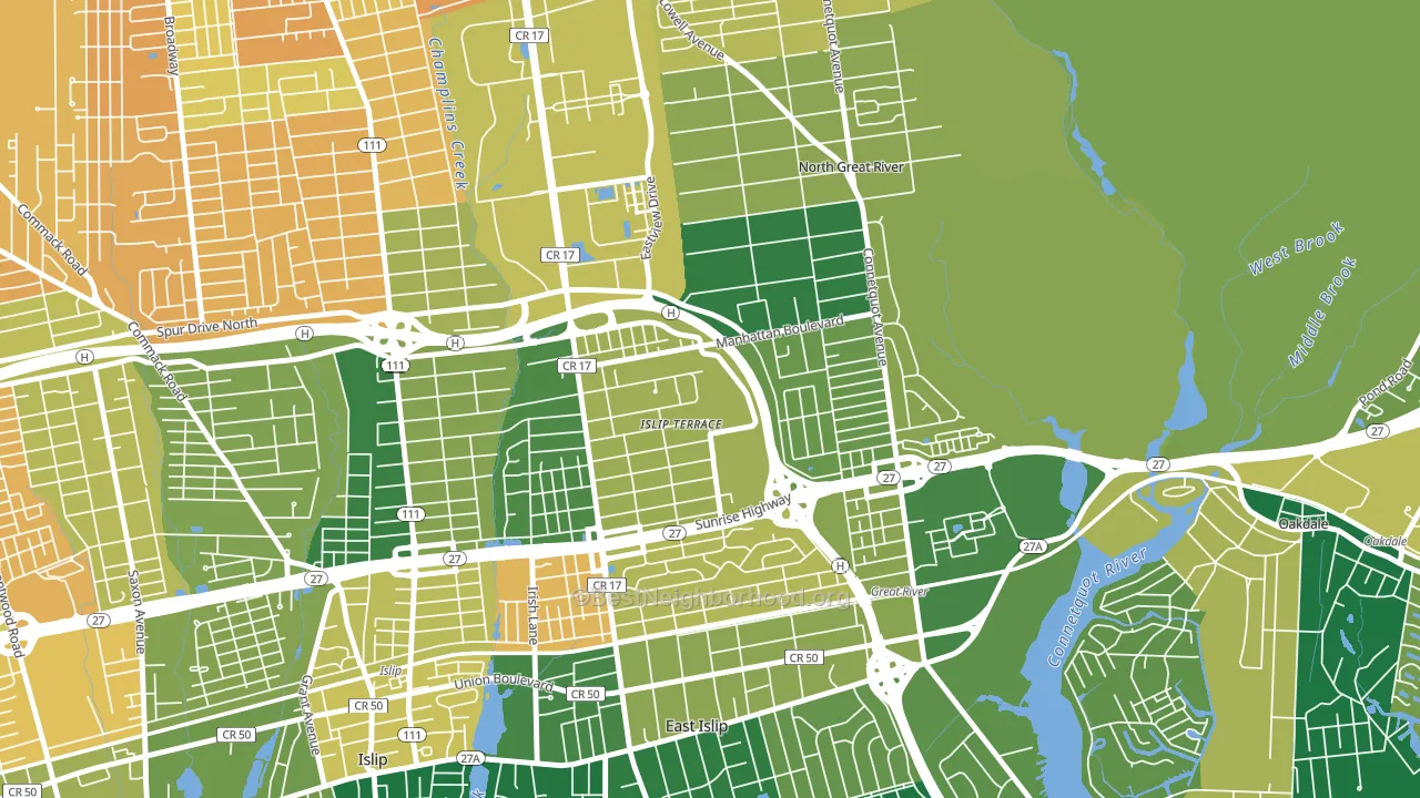 Islip Terrace, NY block-group voter-turnout map