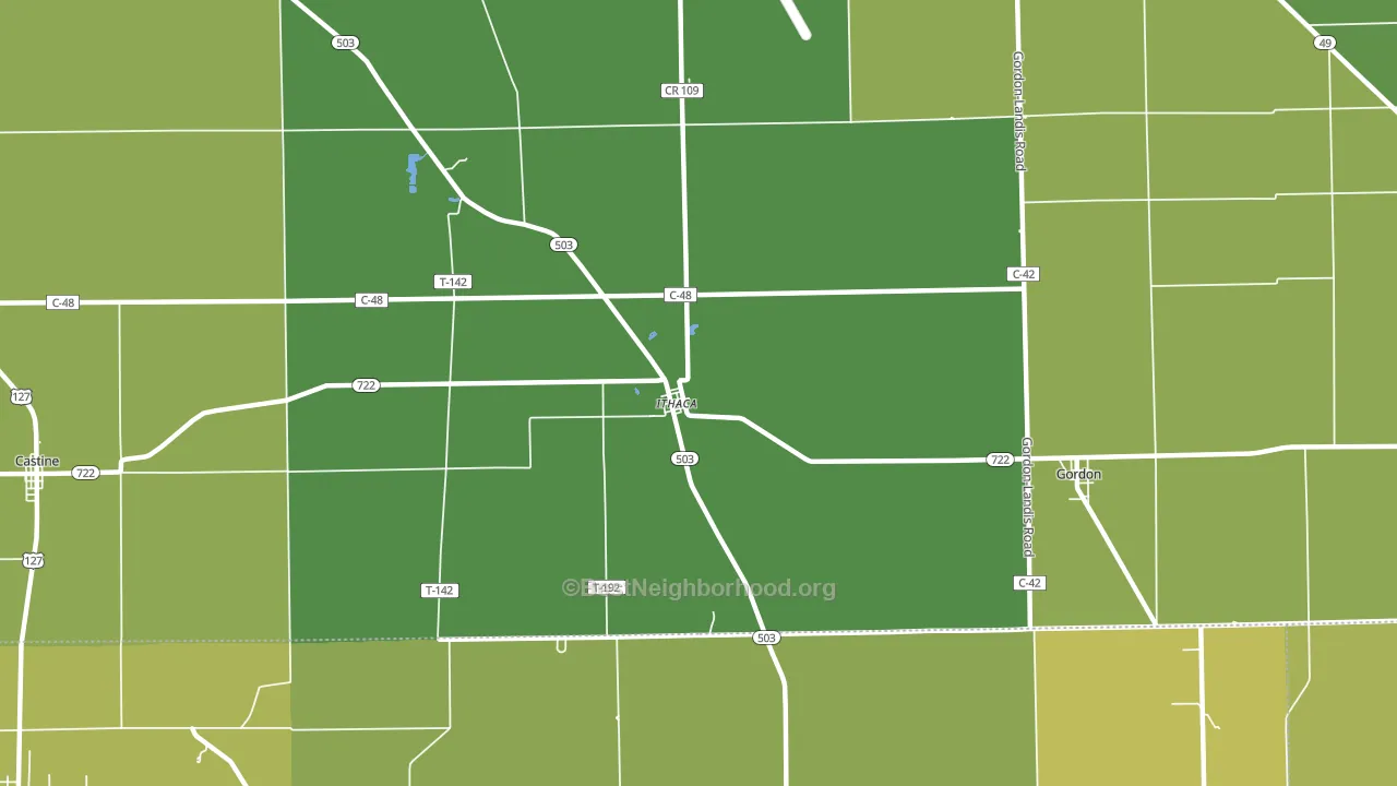 Ithaca, OH block-group voter-turnout map