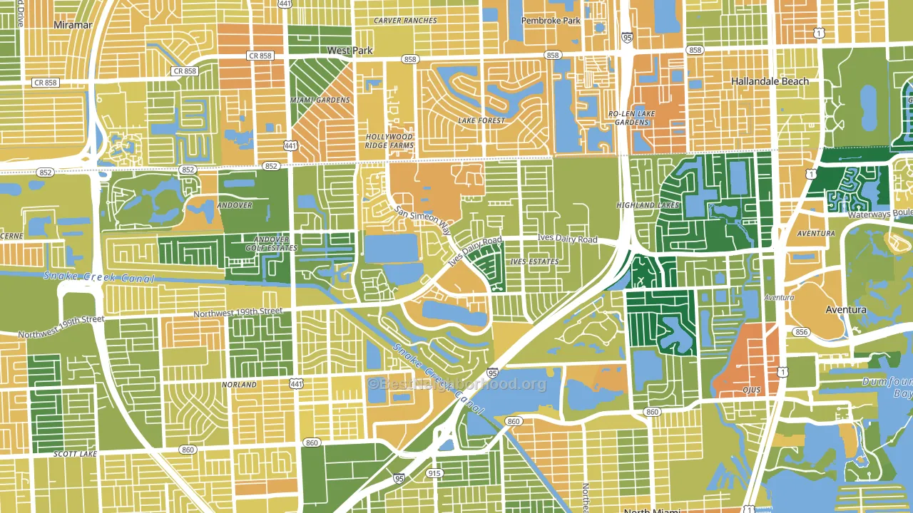 Ives Estates, FL block-group voter-turnout map