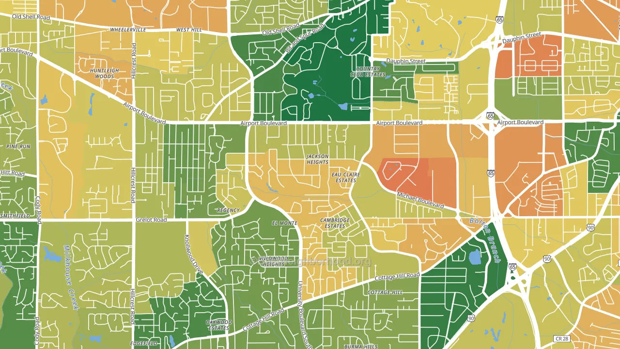 Jackson Heights, Mobile, AL block-group voter-turnout map