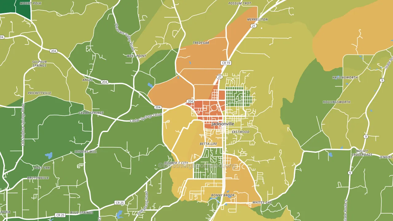 Jacksonville, AL block-group voter-turnout map