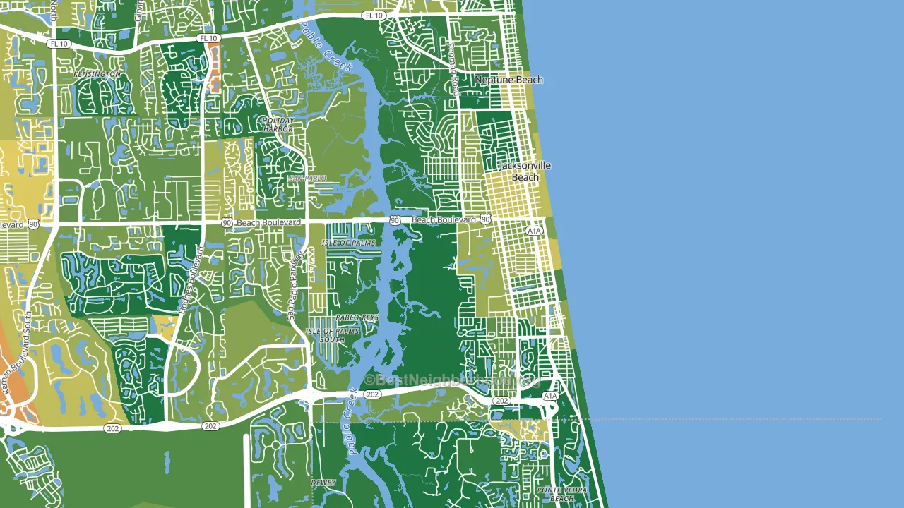 Jacksonville Beach, FL block-group voter-turnout map