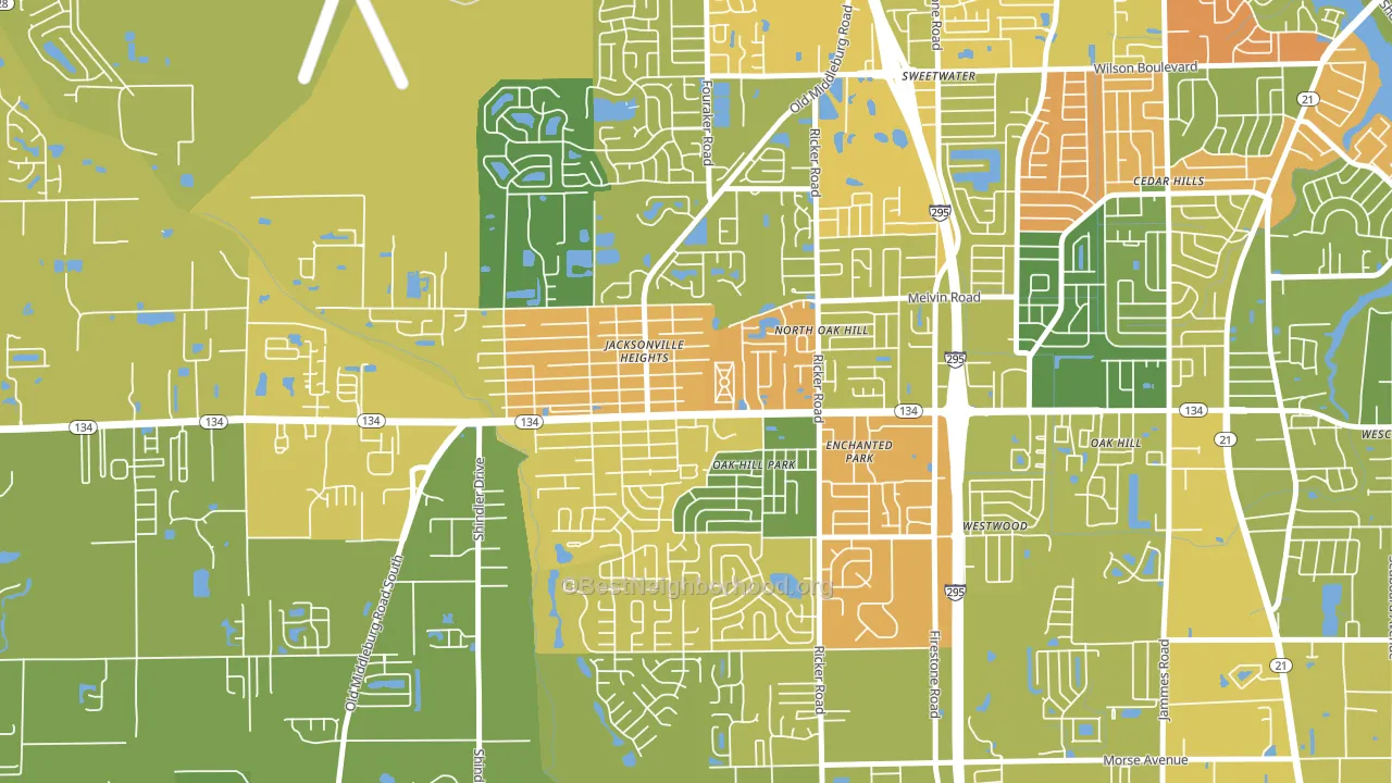 Jacksonville Heights, Jacksonville, FL block-group voter-turnout map