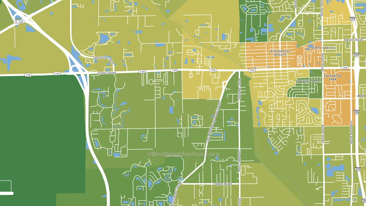 Jacksonville Heights South, Jacksonville, FL block-group voter-turnout map