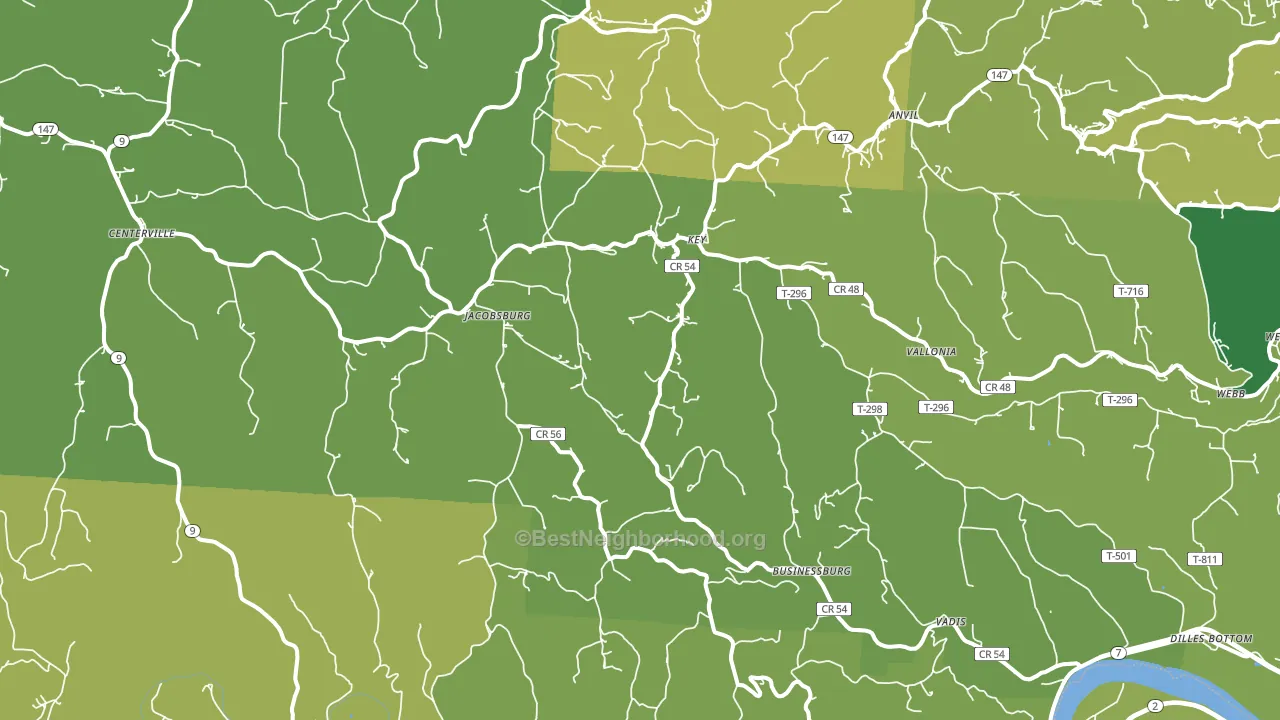 Jacobsburg, OH block-group voter-turnout map