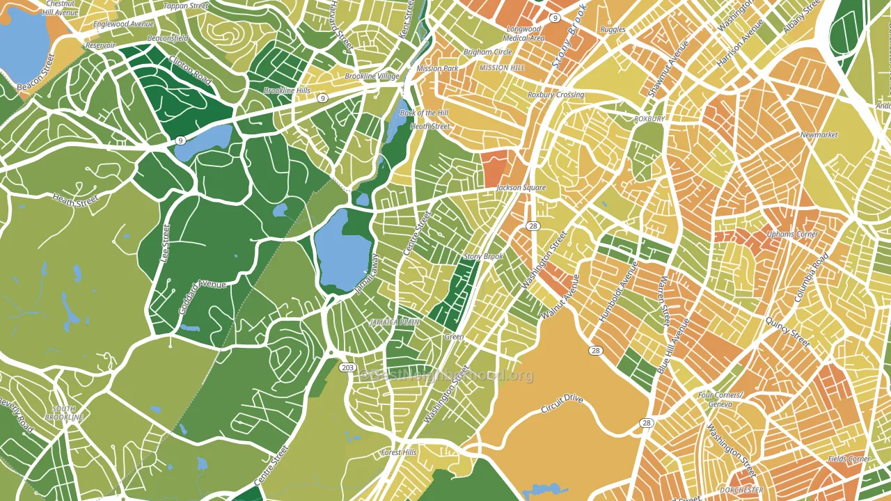 Jamaica Plain, MA block-group voter-turnout map