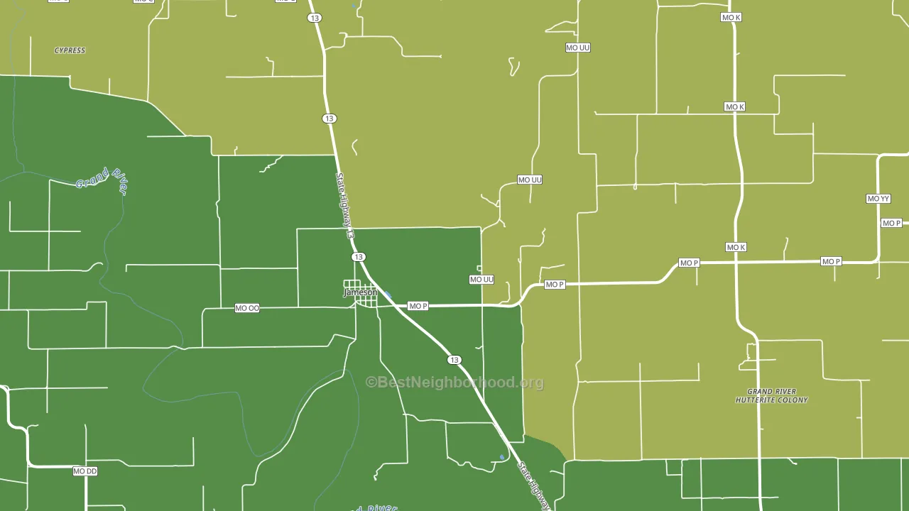 Jameson, MO block-group voter-turnout map