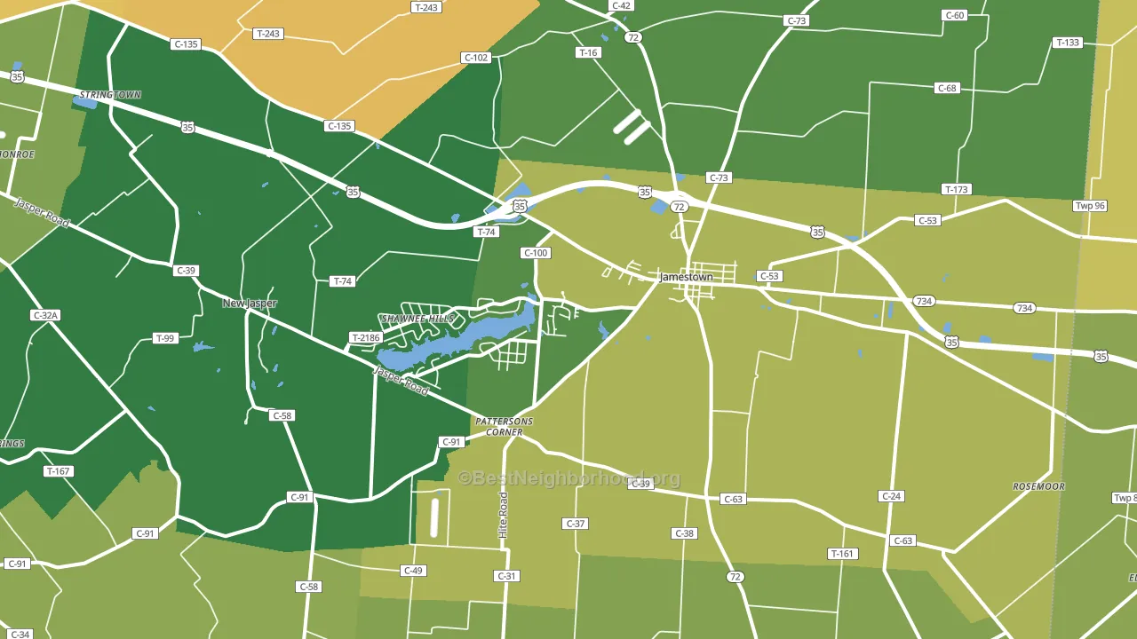 Jamestown, OH block-group voter-turnout map