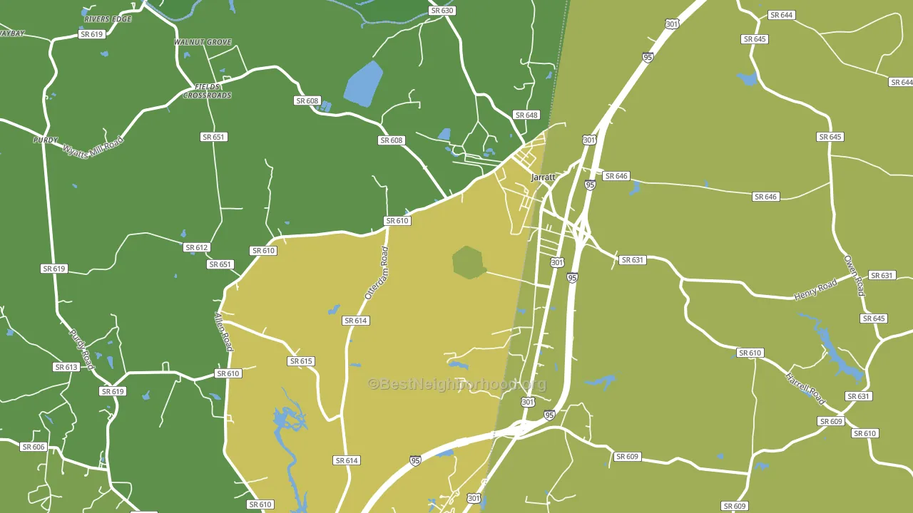 Jarratt, VA block-group voter-turnout map