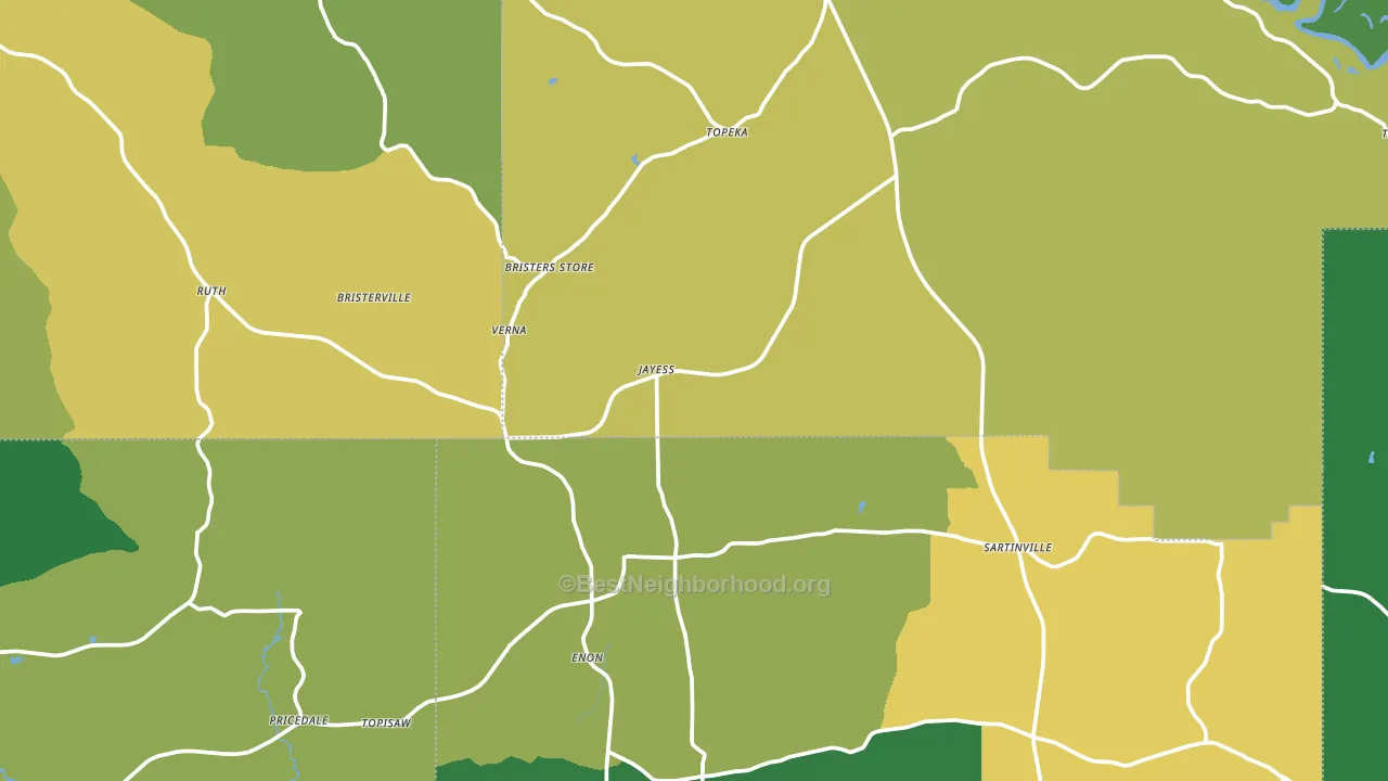 Jayess, MS block-group voter-turnout map